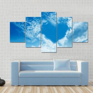 Sky Clouds Forming A Heart Shape - Nature 5 Panel Canvas Art Wall Decor