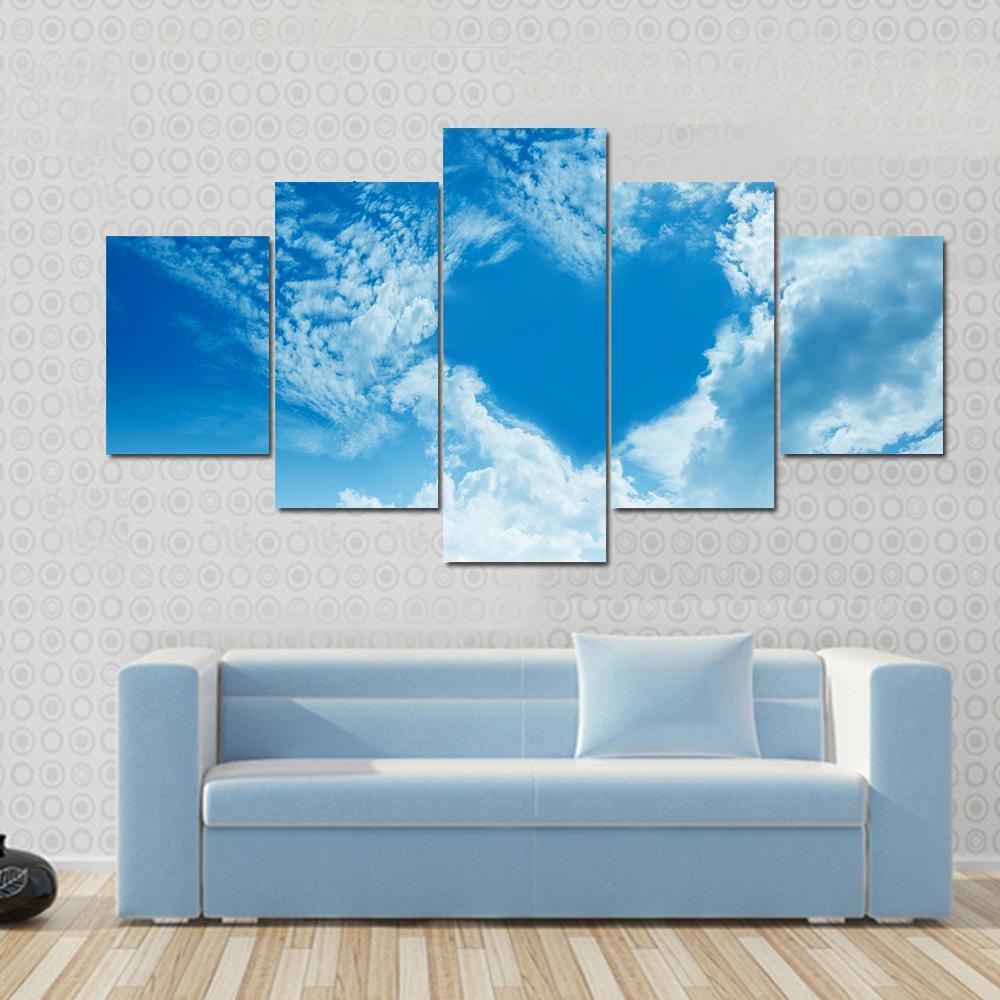 Sky Clouds Forming A Heart Shape - Nature 5 Panel Canvas Art Wall Decor Sky Clouds Forming A Heart Shape - Nature 5 Panel Canvas Art Wall Decor