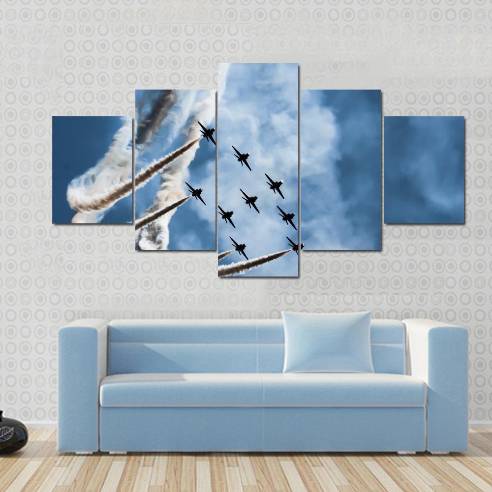 Sky Fighters Airshow - Airplane 5 Panel Canvas Art Wall Decor Sky Fighters Airshow - Airplane 5 Panel Canvas Art Wall Decor