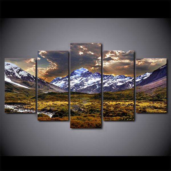 Sky Ice Mountains Grassland - Nature 5 Panel Canvas Art Wall Decor Sky Ice Mountains Grassland - Nature 5 Panel Canvas Art Wall Decor