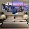 Sky Lake Snow Mountain Scenery - Nature 5 Panel Canvas Art Wall Decor