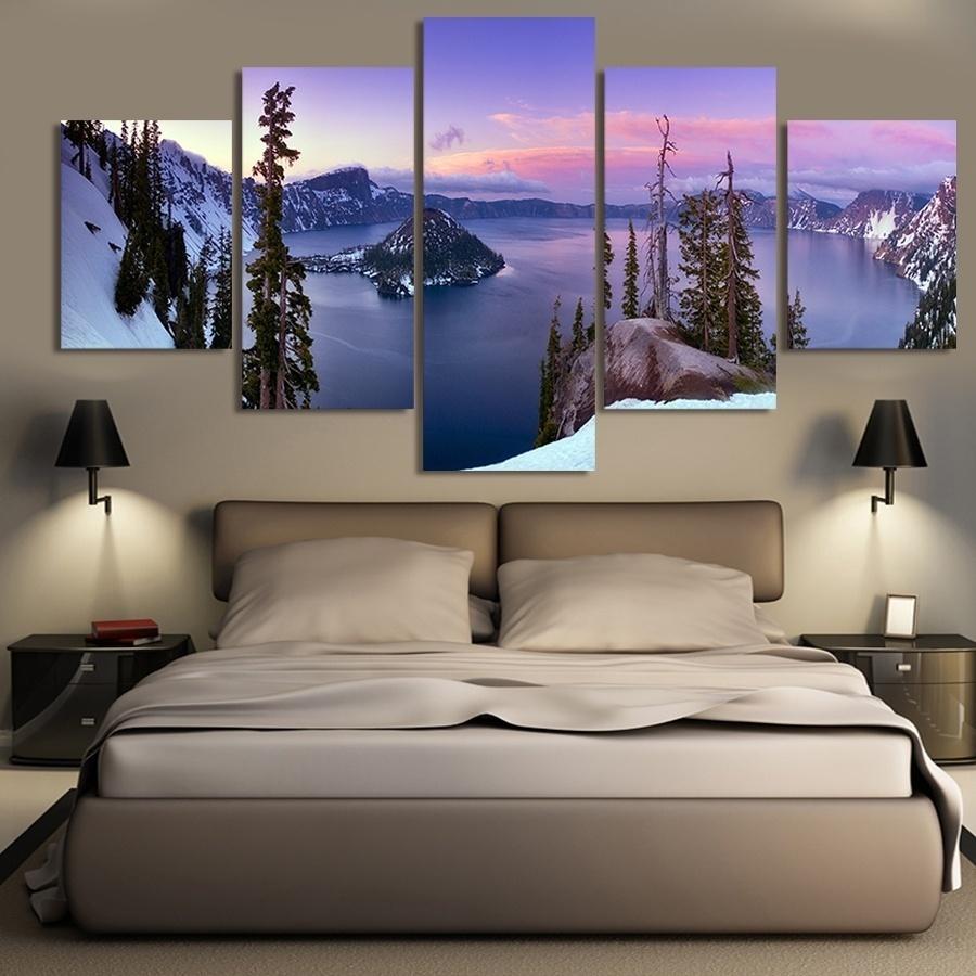 Sky Lake Snow Mountain Scenery - Nature 5 Panel Canvas Art Wall Decor Sky Lake Snow Mountain Scenery - Nature 5 Panel Canvas Art Wall Decor