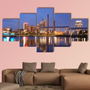 Skyline Of Birmingham Alabama From Railroad Park - Nature 5 Panel Canvas Art Wall Decor