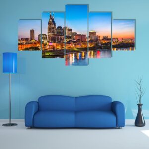Skyline Of Downtown Nashville - Nature 5 Panel Canvas Art Wall Decor