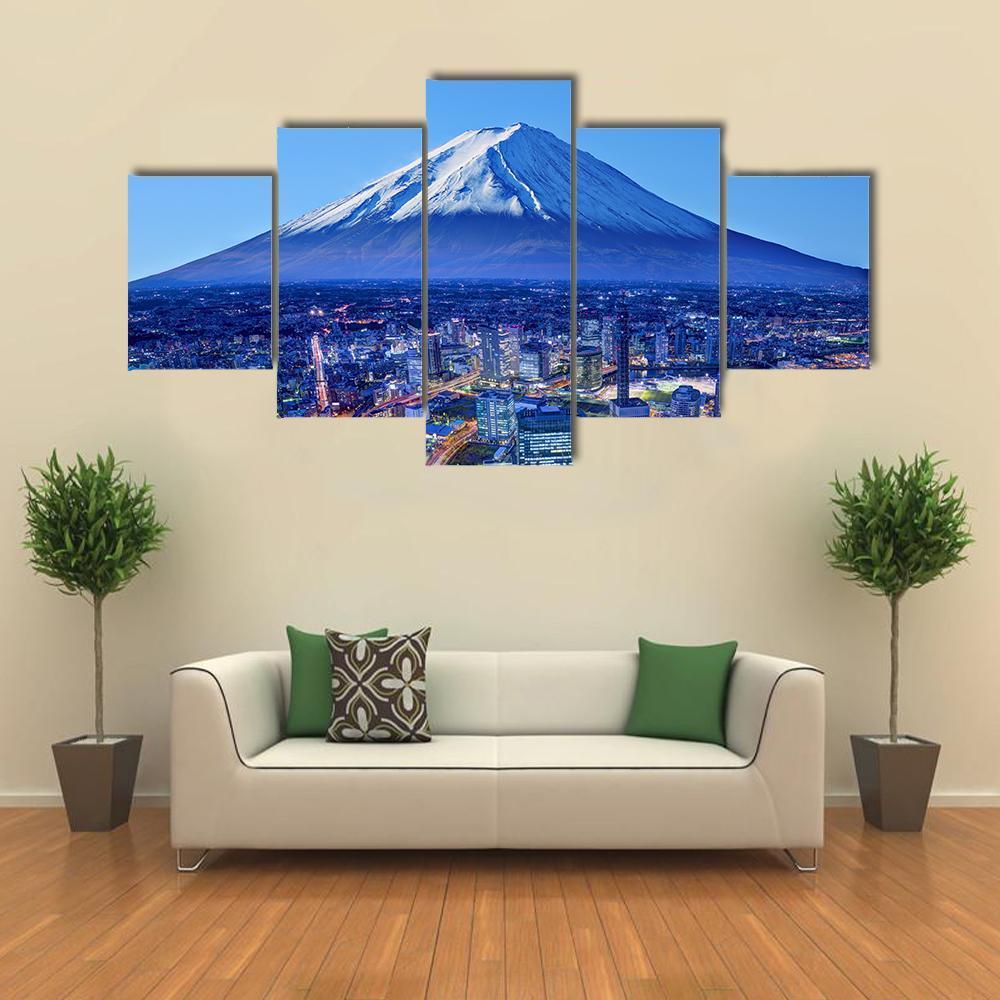 Skyline Of Mt Fuji And Yokohama - Nature 5 Panel Canvas Art Wall Decor Skyline Of Mt Fuji And Yokohama - Nature 5 Panel Canvas Art Wall Decor