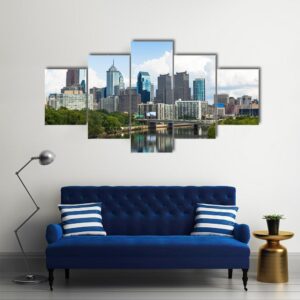Skyline View Of Philadelphia - Nature 5 Panel Canvas Art Wall Decor