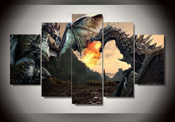 Skyrim - Gaming 5 Panel Canvas Art Wall Decor Skyrim - Gaming 5 Panel Canvas Art Wall Decor