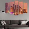 Skyscrapers Of Marina At Night - Nature 5 Panel Canvas Art Wall Decor