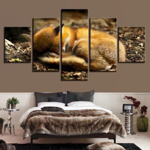 Sleeping Fox - Animal 5 Panel Canvas Art Wall Decor