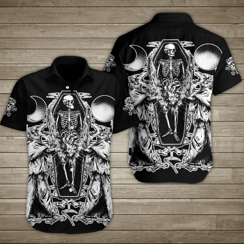 Sleeping Skull With The Guarded Werewolves Day By Night Hawaiian Shirt Summer Button Up Sleeping Skull With The Guarded Werewolves Day By Night Hawaiian Shirt Summer Button Up