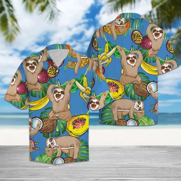 Sloth Love Fruit Hawaiian Shirt Summer Button Up Sloth Love Fruit Hawaiian Shirt Summer Button Up