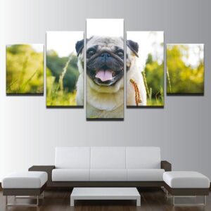 Smiling Pug - Animal 5 Panel Canvas Art Wall Decor