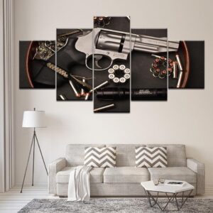 Smith & Wesson Gun 2Nd Amendment - Army 5 Panel Canvas Art Wall Decor