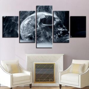 Smoke Wet Skull - Abstract 5 Panel Canvas Art Wall Decor