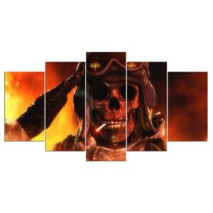 Smoking Army Skull - Abstarct 5 Panel Canvas Art Wall Decor