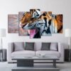 Snarling Tiger - Animal 5 Panel Canvas Art Wall Decor