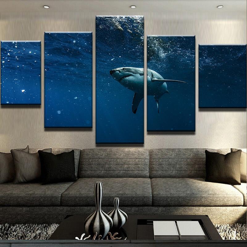 Sneaky Shark - Animal 5 Panel Canvas Art Wall Decor Sneaky Shark - Animal 5 Panel Canvas Art Wall Decor
