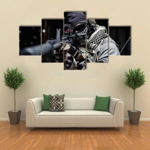 Sniper Targeting Enemy - Army 5 Panel Canvas Art Wall Decor
