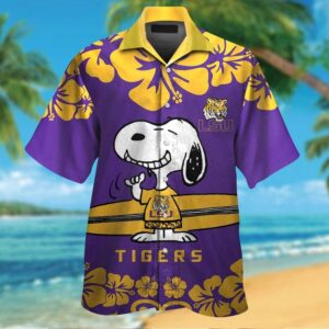 Snoopy And Surfboard Lsu Tigers Hawaiian Shirt