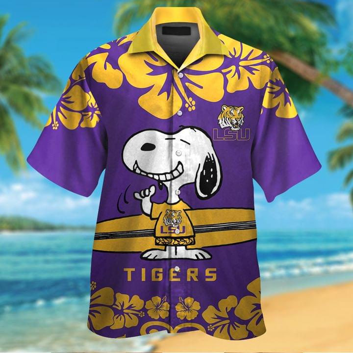 Snoopy And Surfboard Lsu Tigers Hawaiian Shirt Snoopy And Surfboard Lsu Tigers Hawaiian Shirt