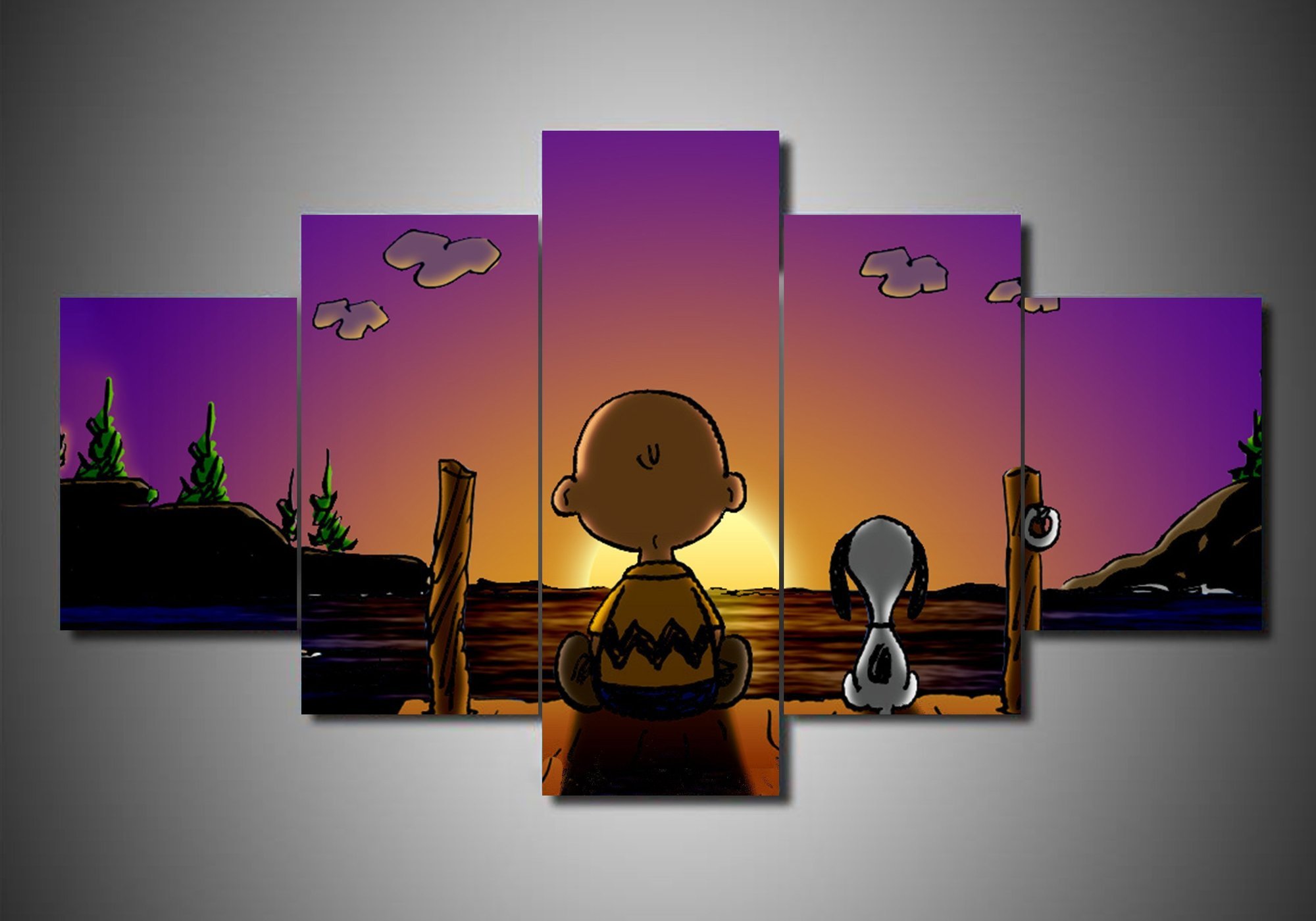 Snoopy The Peanuts Gang In Christmas See The Sunset Cartoon - 5 Panel Canvas Art Wall Decor Snoopy The Peanuts Gang In Christmas See The Sunset Cartoon - 5 Panel Canvas Art Wall Decor