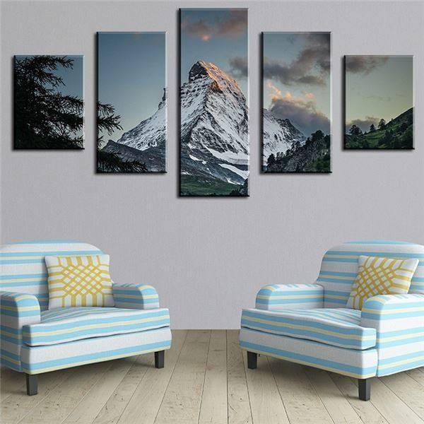 Snow Cap Mountain - Nature 5 Panel Canvas Art Wall Decor Snow Cap Mountain - Nature 5 Panel Canvas Art Wall Decor