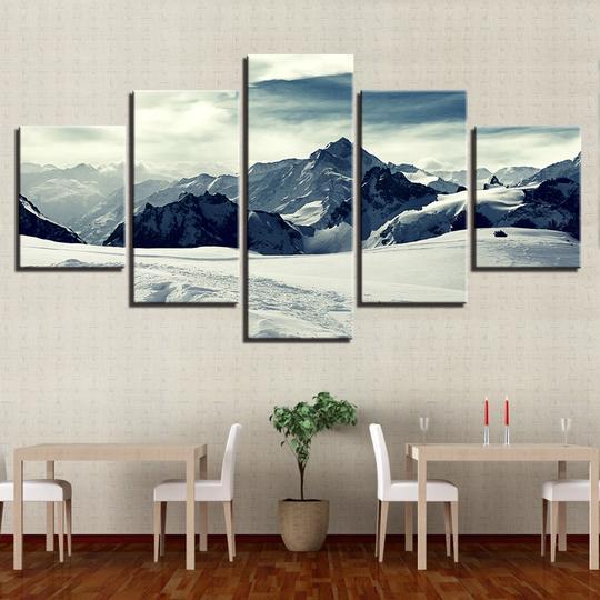 Snow Capped Mountains - Nature 5 Panel Canvas Art Wall Decor Snow Capped Mountains - Nature 5 Panel Canvas Art Wall Decor