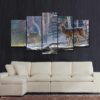Snow Deer Couple In Forest - Animal 5 Panel Canvas Art Wall Decor