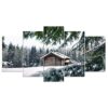 Snow Forest Cottage - Nature 5 Panel Canvas Art Wall Decor