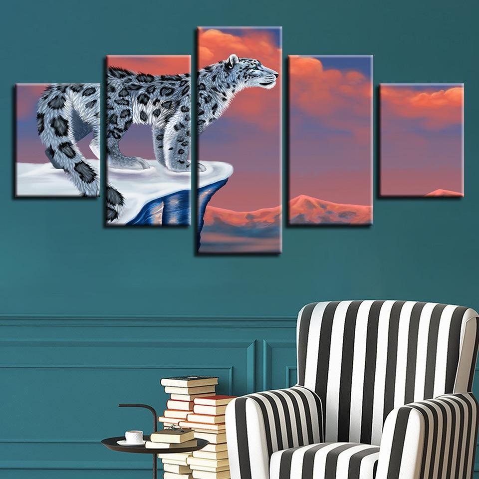 Snow Leopard - Animal 5 Panel Canvas Art Wall Decor Snow Leopard - Animal 5 Panel Canvas Art Wall Decor