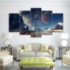 Snow Mountain And Galaxy - Nature 5 Panel Canvas Art Wall Decor