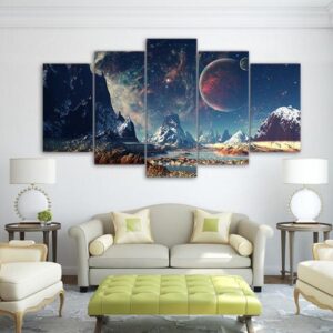 Snow Mountain And Galaxy - Nature 5 Panel Canvas Art Wall Decor