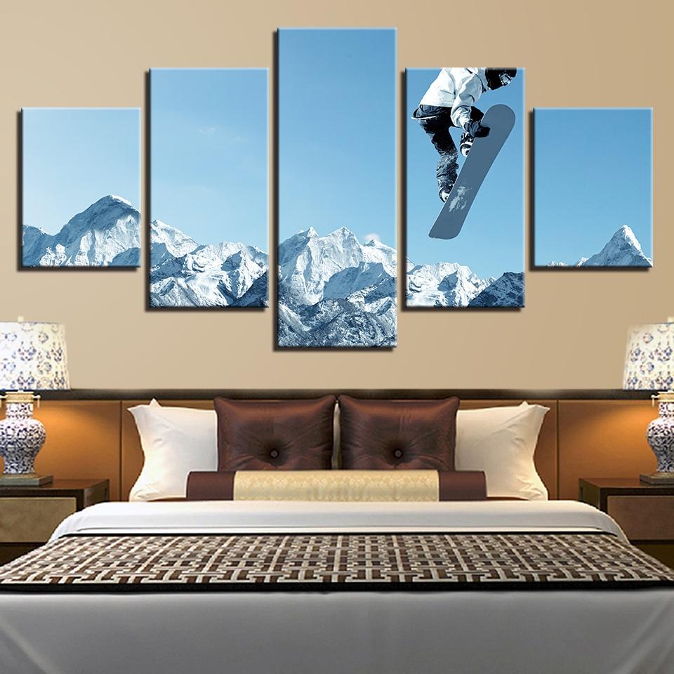 Snow Mountain And Skiing - Sport 5 Panel Canvas Art Wall Decor Snow Mountain And Skiing - Sport 5 Panel Canvas Art Wall Decor