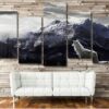 Snow Mountain Gray Wolf - Animal 5 Panel Canvas Art Wall Decor