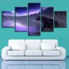 Snow Mountain Lake And Animal Wolf Night - Animal 5 Panel Canvas Art Wall Decor