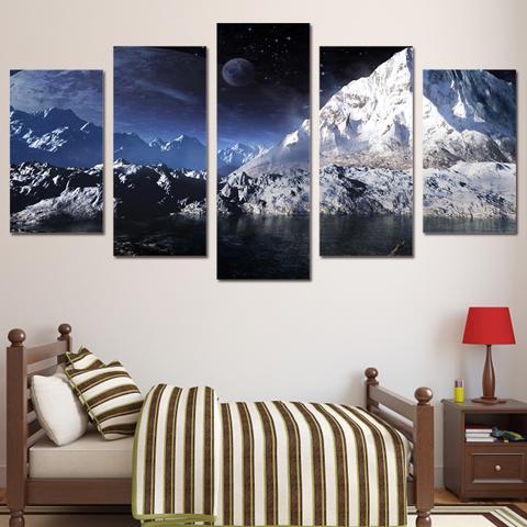 Snow Mountain Lake - Nature 5 Panel Canvas Art Wall Decor Snow Mountain Lake - Nature 5 Panel Canvas Art Wall Decor