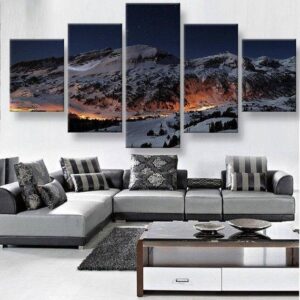 Snow Mountain Large - Nature 5 Panel Canvas Art Wall Decor