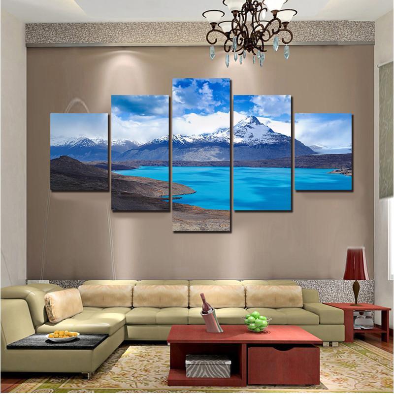 Snow Mountain River - Nature 5 Panel Canvas Art Wall Decor Snow Mountain River - Nature 5 Panel Canvas Art Wall Decor