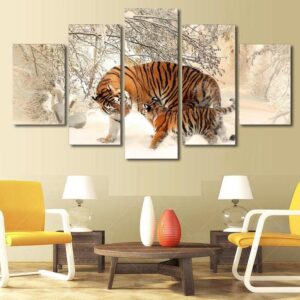 Snow Mountain Tiger - Animal 5 Panel Canvas Art Wall Decor