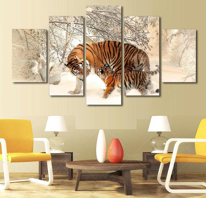 Snow Mountain Tiger - Animal 5 Panel Canvas Art Wall Decor Snow Mountain Tiger - Animal 5 Panel Canvas Art Wall Decor
