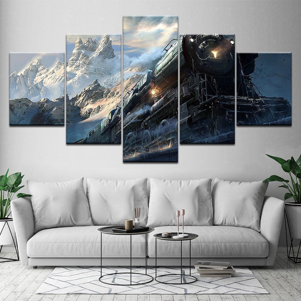 Snow Mountain Train - Automative 5 Panel Canvas Art Wall Decor Snow Mountain Train - Automative 5 Panel Canvas Art Wall Decor