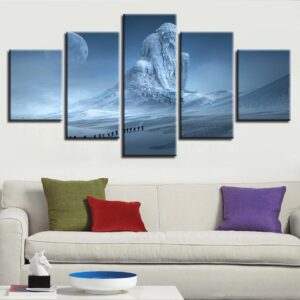 Snow Mountains Moon - Nature 5 Panel Canvas Art Wall Decor