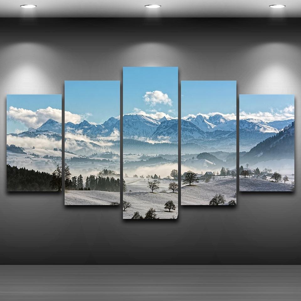 Snow Mountains Natural - Nature 5 Panel Canvas Art Wall Decor Snow Mountains Natural - Nature 5 Panel Canvas Art Wall Decor