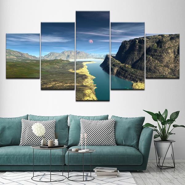 Snow Mountains Rivers - Nature 5 Panel Canvas Art Wall Decor Snow Mountains Rivers - Nature 5 Panel Canvas Art Wall Decor