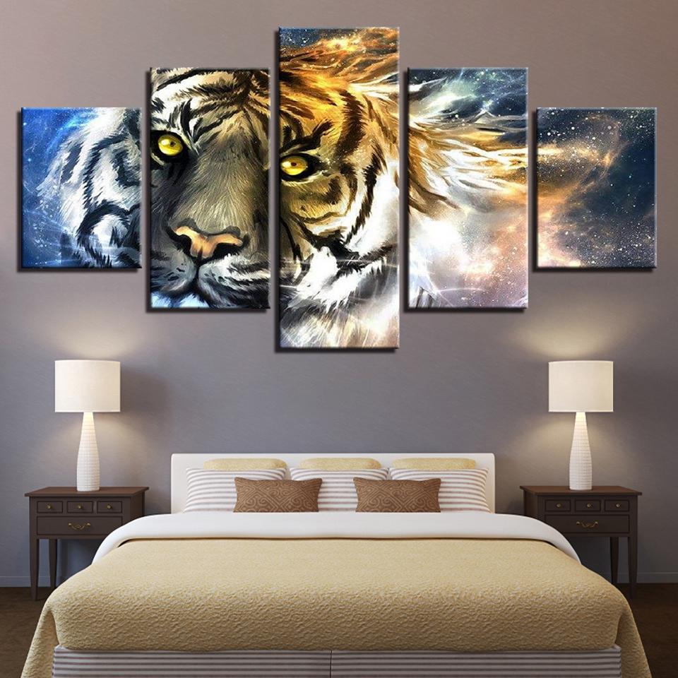 Snow Tiger 02 - Abstract 5 Panel Canvas Art Wall Decor Snow Tiger 02 - Abstract 5 Panel Canvas Art Wall Decor