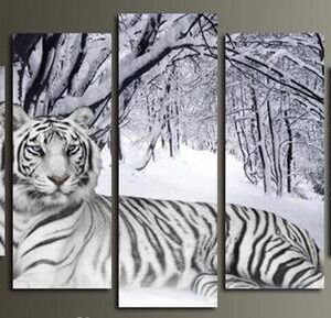 Snow Tiger - Animal 5 Panel Canvas Art Wall Decor
