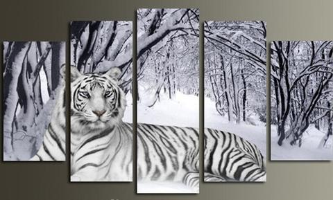 Snow Tiger - Animal 5 Panel Canvas Art Wall Decor Snow Tiger - Animal 5 Panel Canvas Art Wall Decor