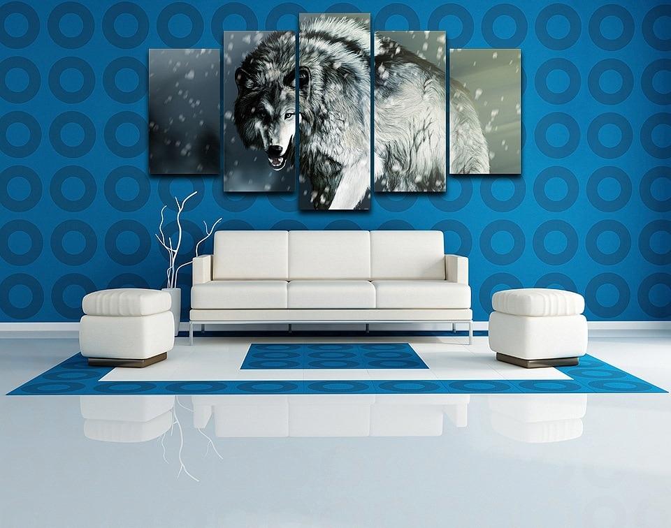 Snow Wolf 03 - Animal 5 Panel Canvas Art Wall Decor Snow Wolf 03 - Animal 5 Panel Canvas Art Wall Decor