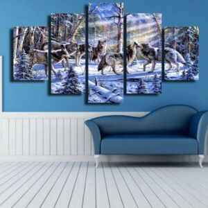 Snow Wolf 10 - Animal 5 Panel Canvas Art Wall Decor