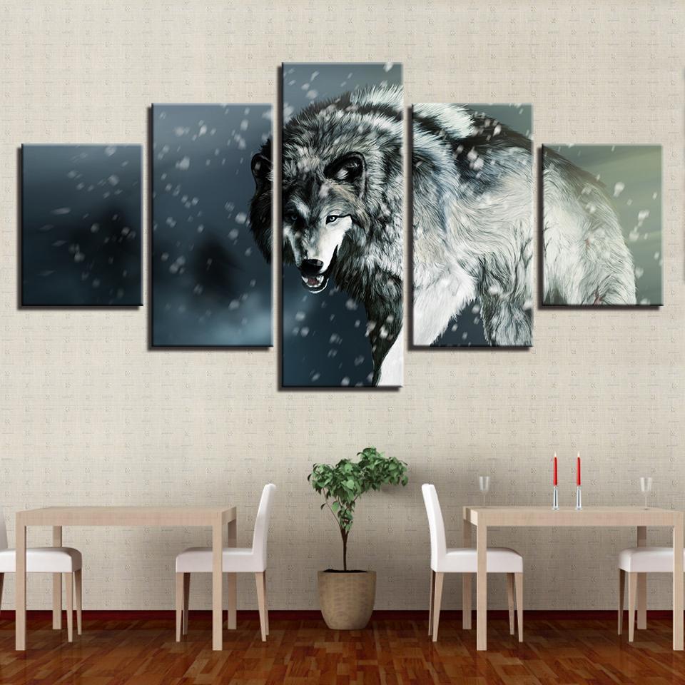 Snow Wolf 2 - Animal 5 Panel Canvas Art Wall Decor Snow Wolf 2 - Animal 5 Panel Canvas Art Wall Decor